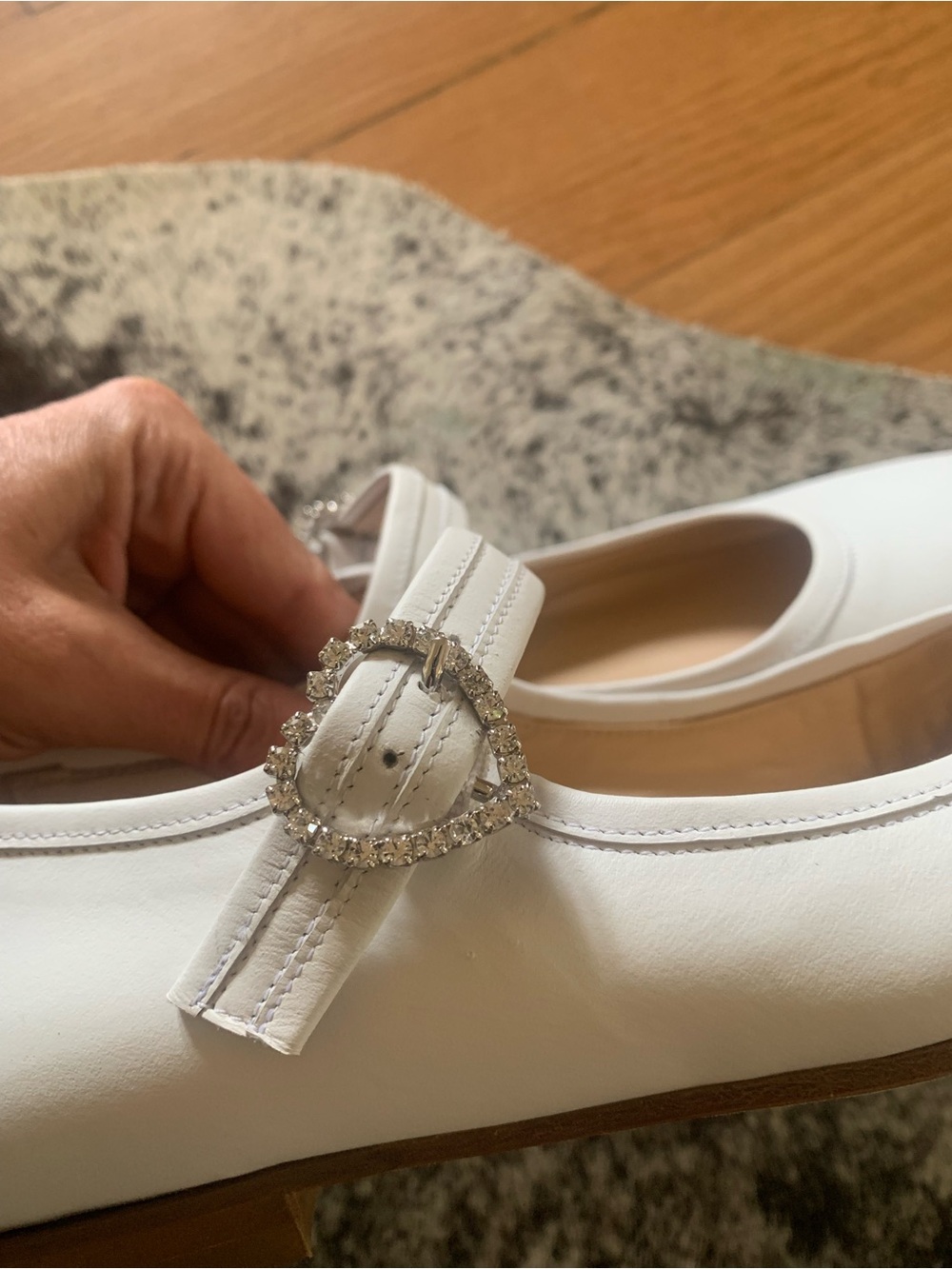 Brother Vellies White Rhinestone Buckle Mary Jane Flats